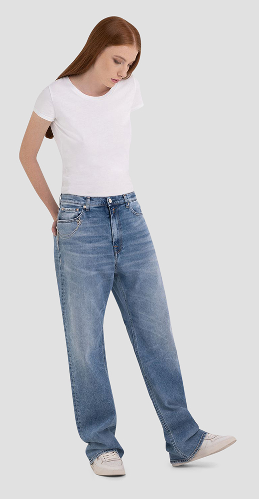 Replay Women's Laelj Rose Label Wide Fit Jeans in Light Blue